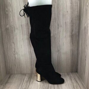 New Look OTK Boots Womens EU 39 Black Faux Suede Pull On Over The Knee